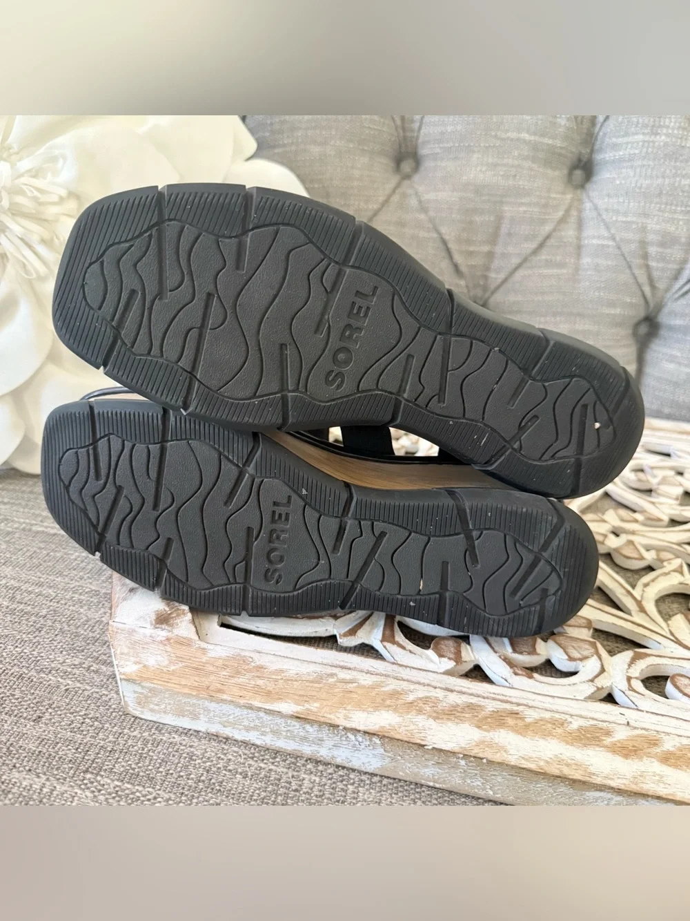 Sorel Black Leather Wide Strap Wedge Platform Sandals Shoes Women’s 10 - Picture 12 of 12